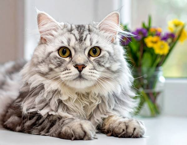 Gros plan sur la tête ronde d'un American Shorthair, mettant en évidence ses joues pleines et ses yeux larges.