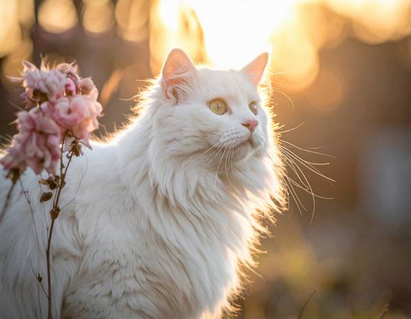 Gros plan sur la tête triangulaire d'un Angora Turc, avec ses grandes oreilles et ses yeux en amande.