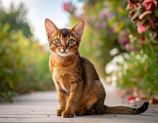 Gros plan sur la tête d'un Chausie, montrant ses grandes oreilles avec des plumets et ses yeux ambre.