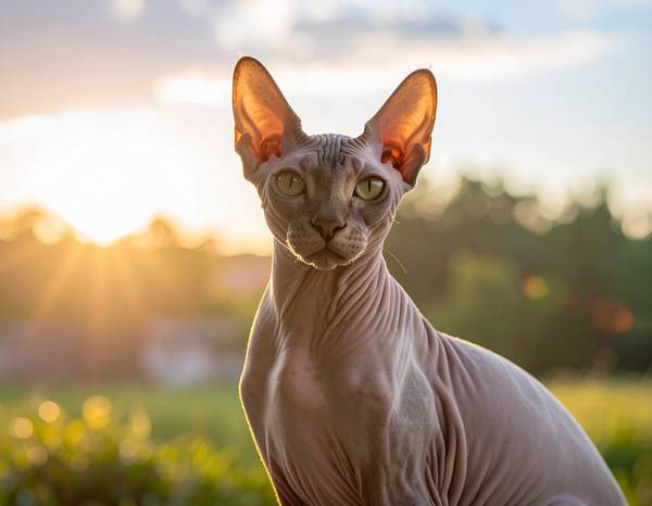 Un chat Sphynx sans poils avec de grandes oreilles.